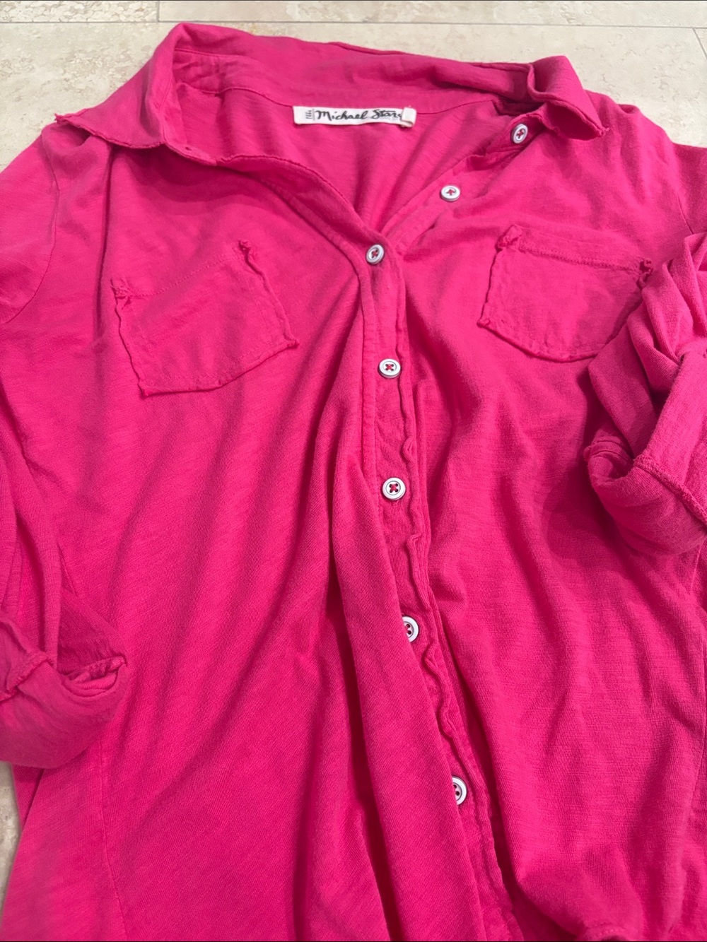 Michael Stars Kids Hot Pink Button-Down Shirt with Chest Pockets